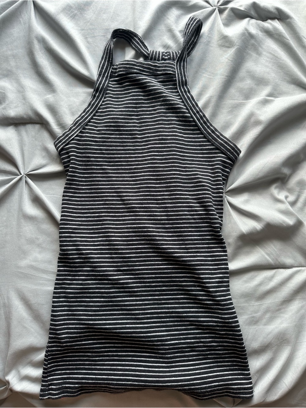 Striped Black and White Ribbed Halter Tank Top